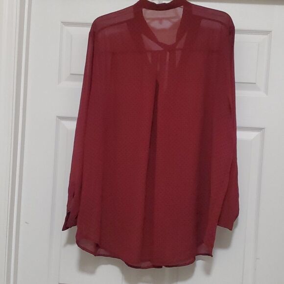 Signature Collection womens 2X red & black polka dot sheer button down b… - Picture 2 of 8